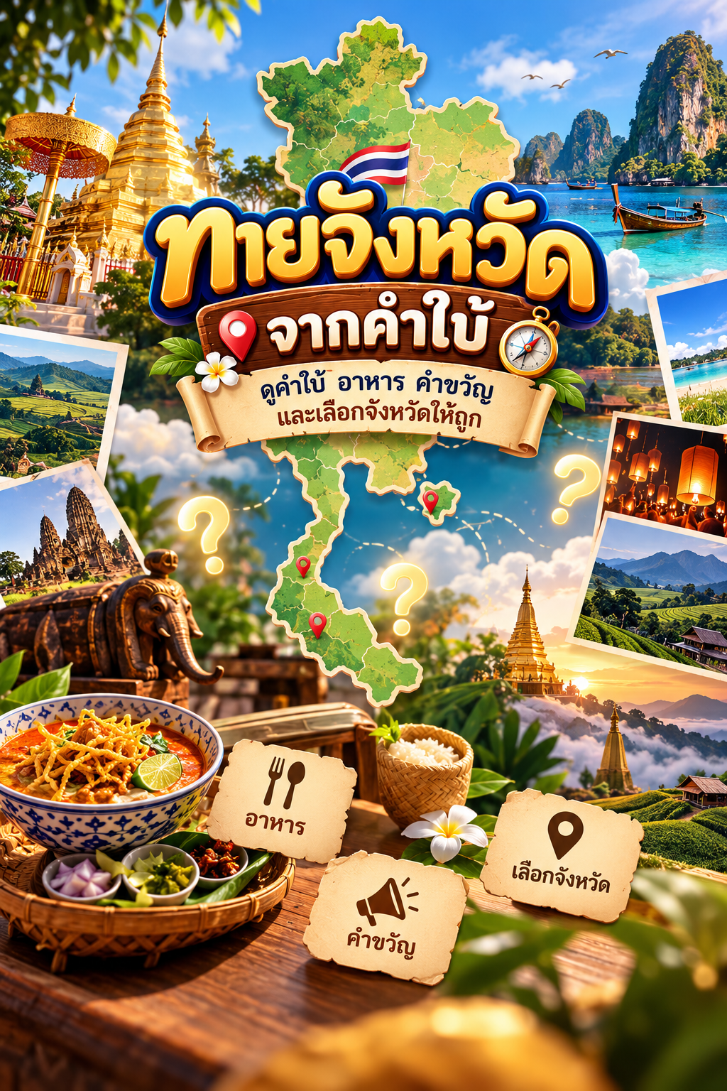 ทายจังหวัดจากคำใบ้ ดูคำใบ้ อาหาร คำขวัญ และเลือกจังหวัดให้ถูก